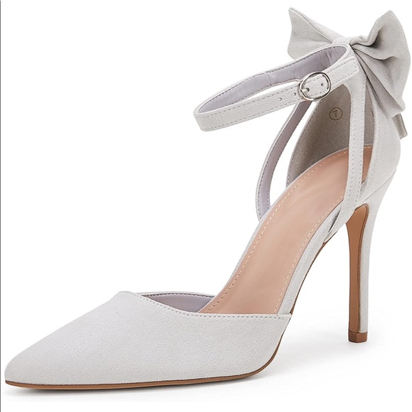 Women's SOFT GREY Ankle Strap Bow Dress Shoes *NWT* - Picture 5 of 5